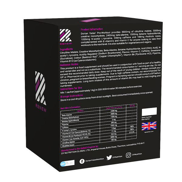 Renew Pre-Workout, 280g Box, 20 Sachets/Servings